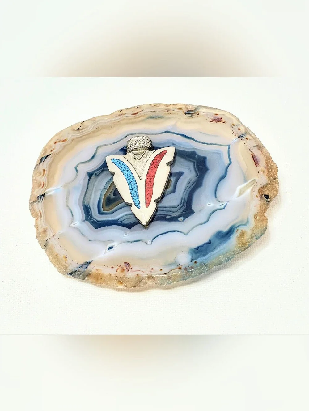 Belt Buckle Agate Slice,silver Tone Arrowhead